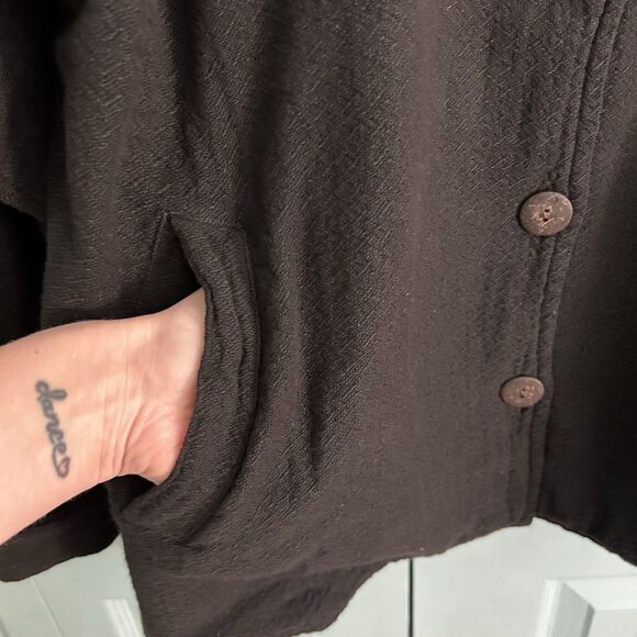 El Huarache Womens Black Woven Cotton Blazer Jacket XS Boho Vtg Minimalist Basic - Picture 7 of 10